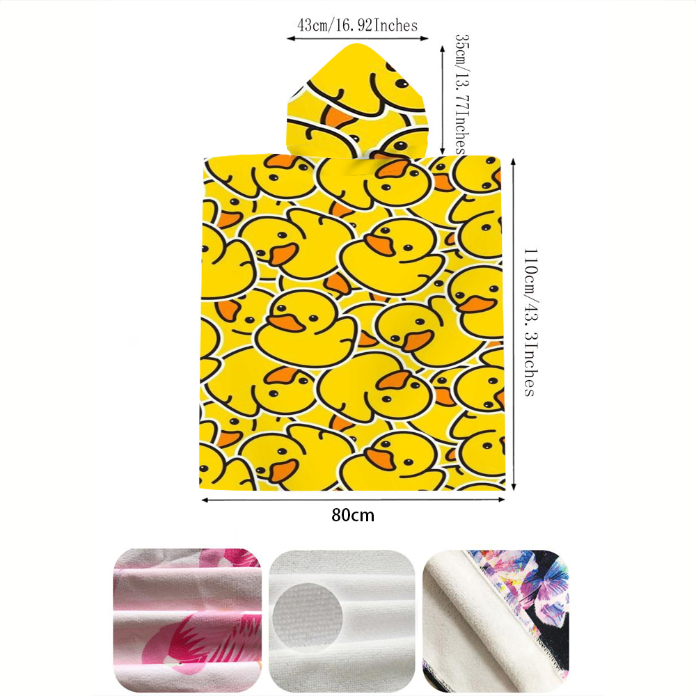 Cute Yellow Rubber Duck Print  - Hooded Bath Towel 评论和价格
