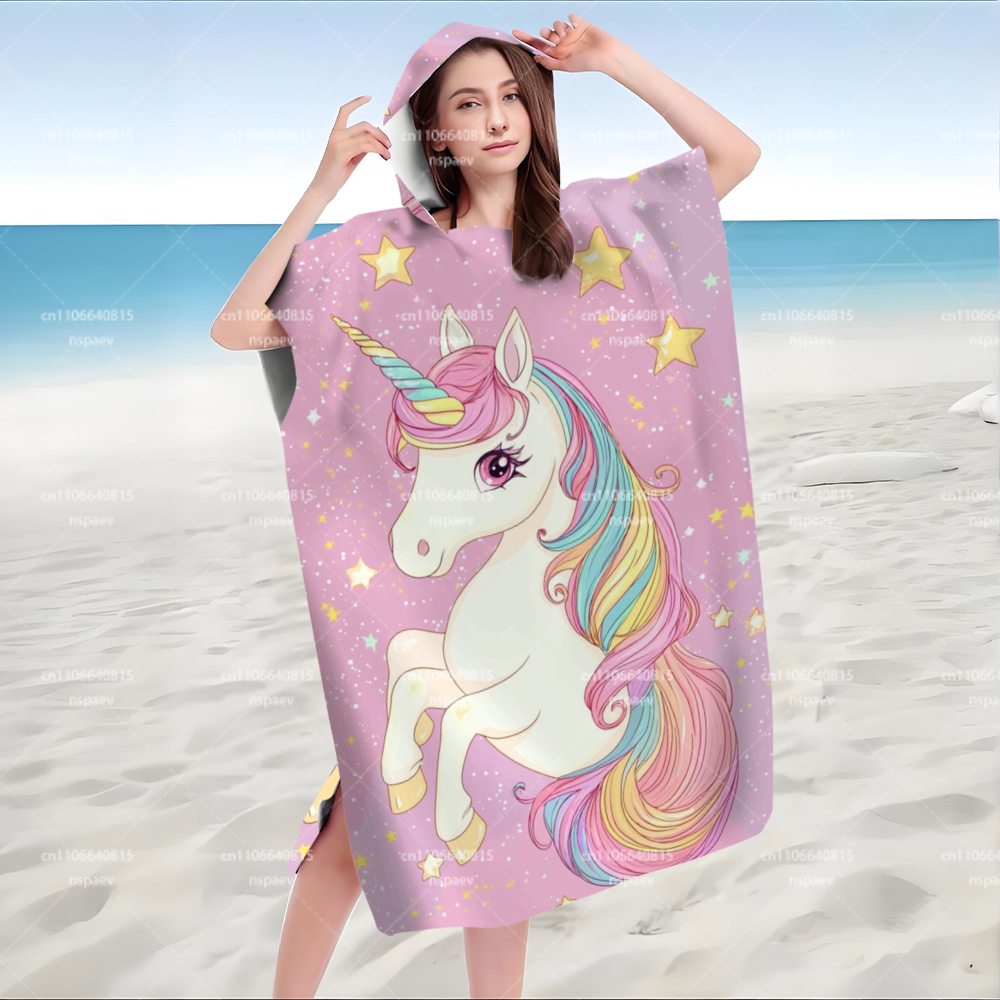 Cute Pink Unicorn Star Hooded  - Hooded Bath Towel 评论和价格